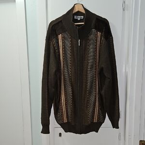 Stacy Adams Men's Brown Zip-Up Sweater with Stripes